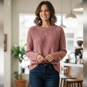 Universal Thread Women's Mauve Rust Marbled Crew Neck High Low Sweater